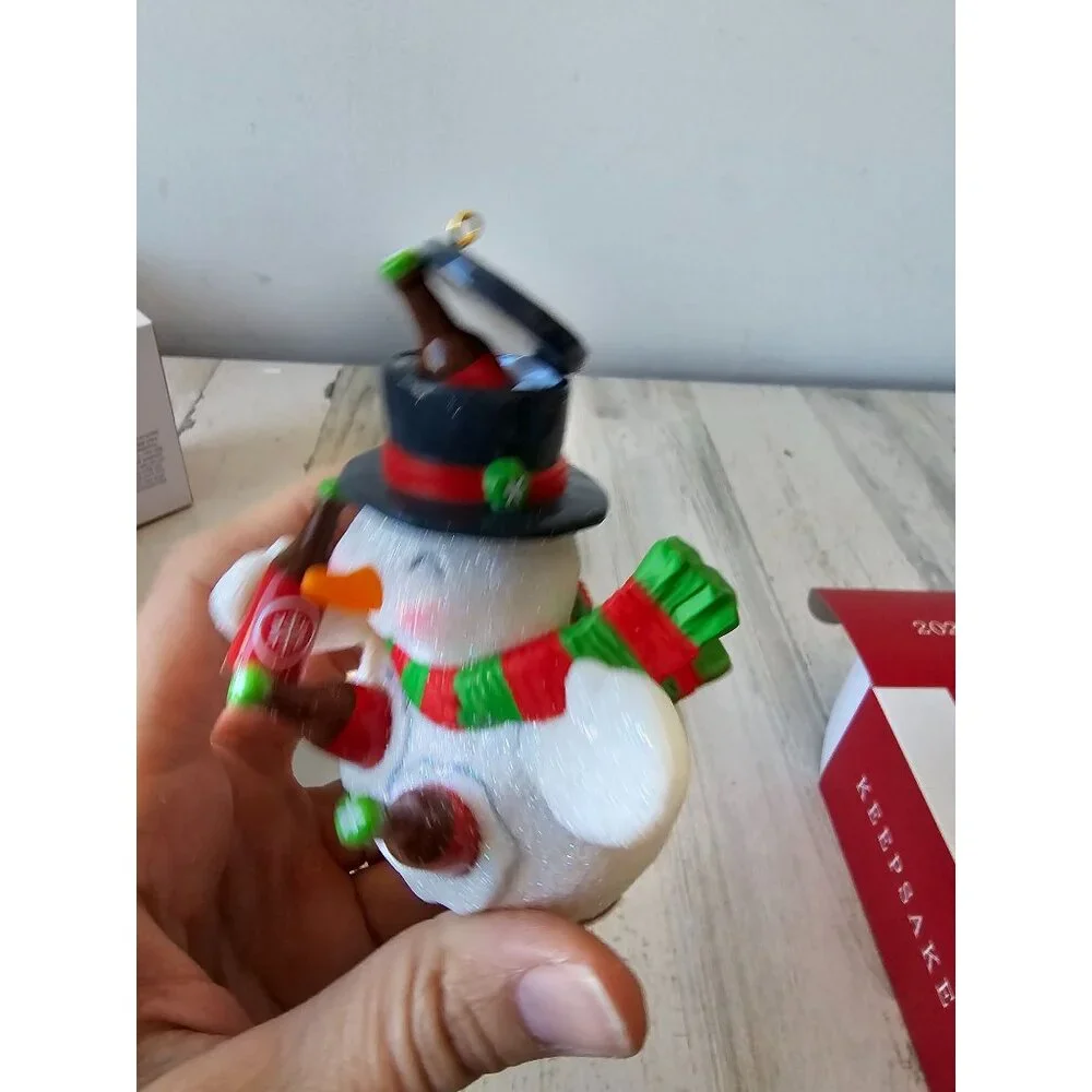 Hallmark jolly beer belly snowman ornament new‎ Xmas tree